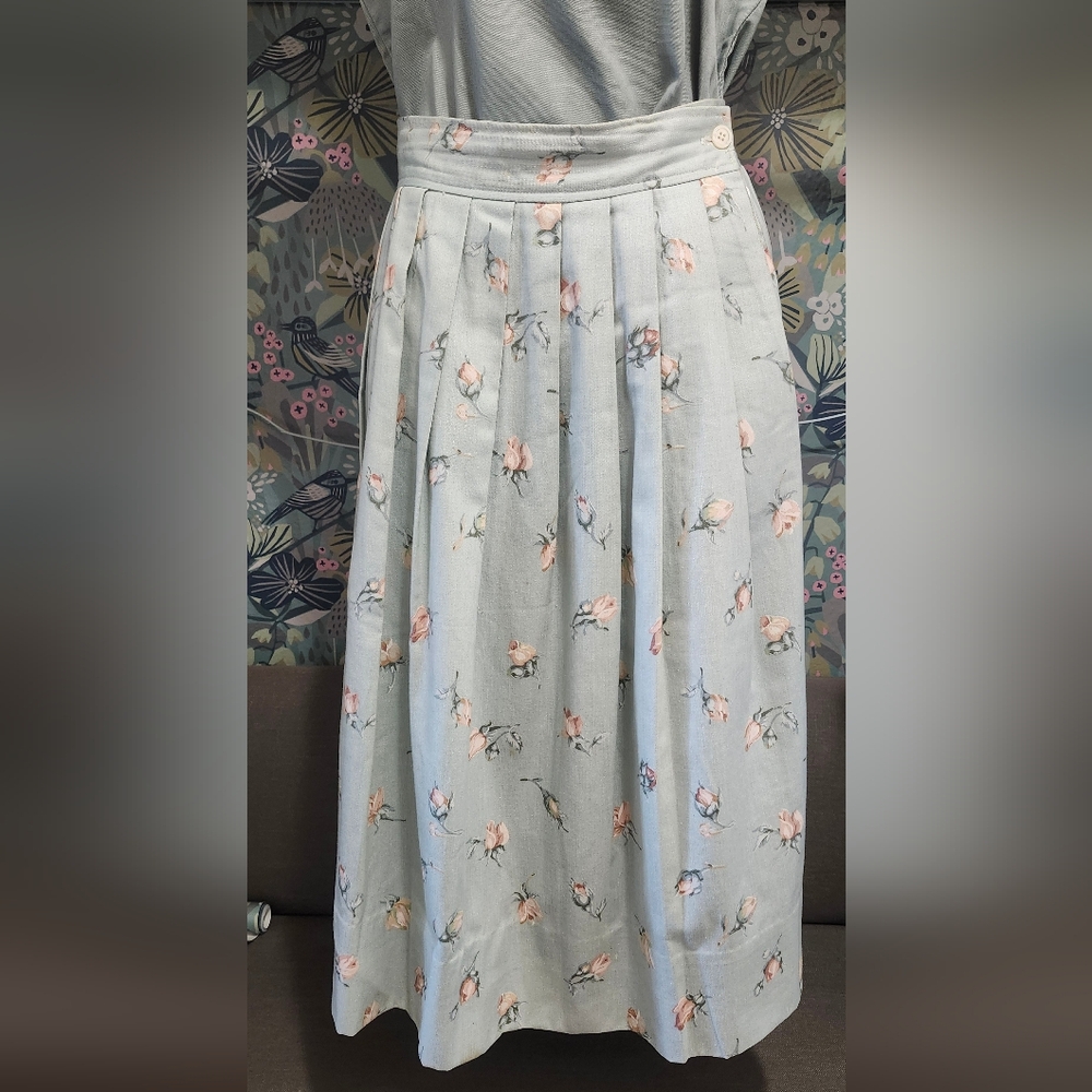 Vintage Gray and Pink Pleated A-Line Maxi Skirt FREE SHIPPING